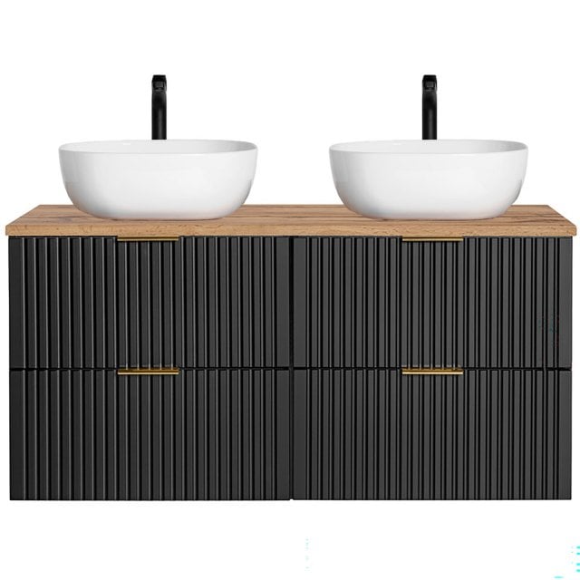 COMAD Zestaw mebli ADEL BLACK 2 szafki z blatem WOTAN 120 cm, 2 umywa