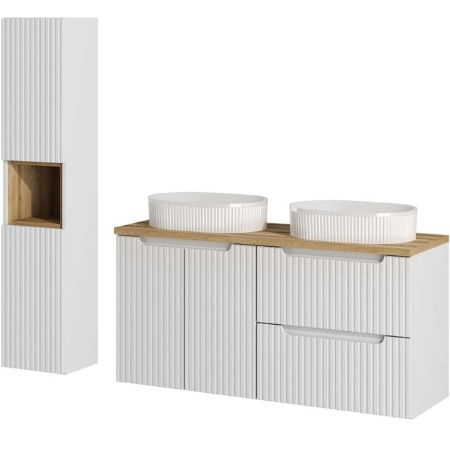 COMAD Zestaw mebli NOVA WHITE 2 szafki z blatem OAK 120 cm, 2 umywalk