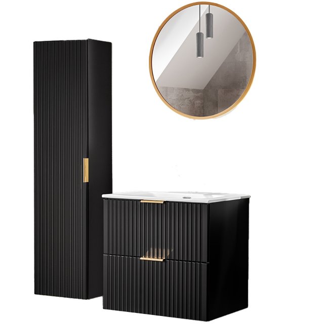 COMAD Zestaw mebli ADEL BLACK szafka z umywalką meblową SKY 60 cm, sł