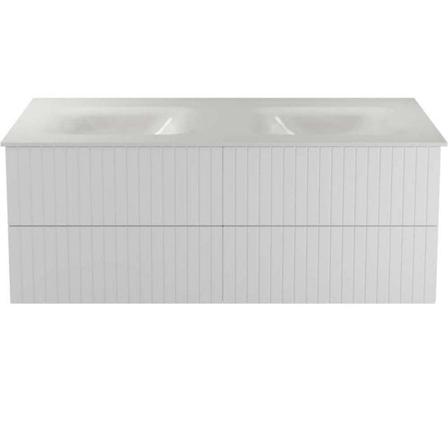 BESCO Szafka z umywalką podwójną AKYA LINEA 131 biała matowa + korek