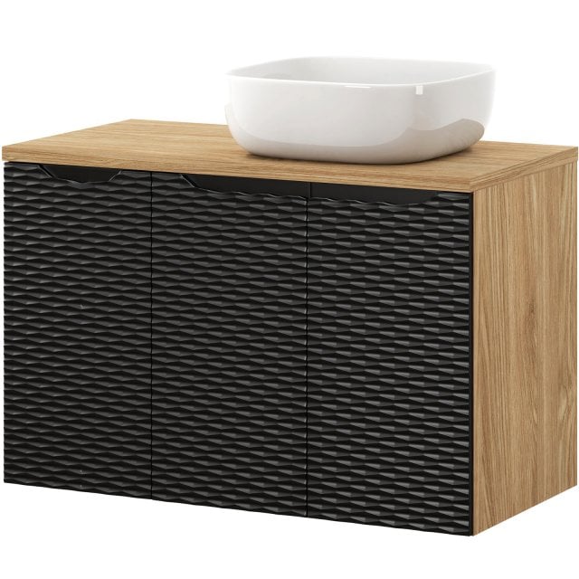 COMAD Zestaw mebli OCEAN BLACK 2 szafki z blatem 90 cm, umywalka SMIL