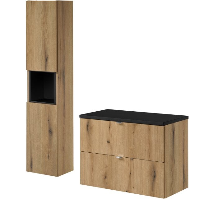 COMAD Zestaw mebli NOVA OAK szafka z blatem BLACK 80 cm, słupek 30 cm