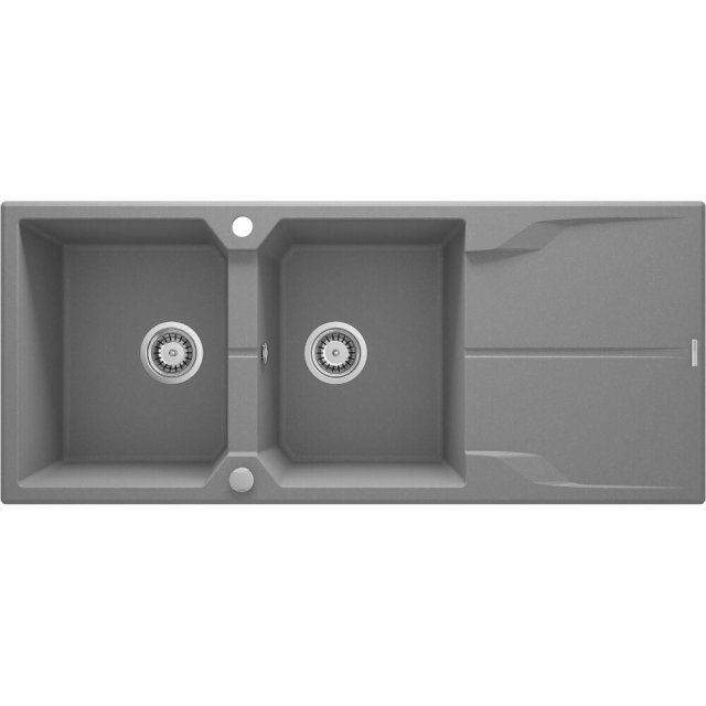 DEANTE Zlewozmywak granitowy ANDANTE 2-komorowy z ociekaczem szary me