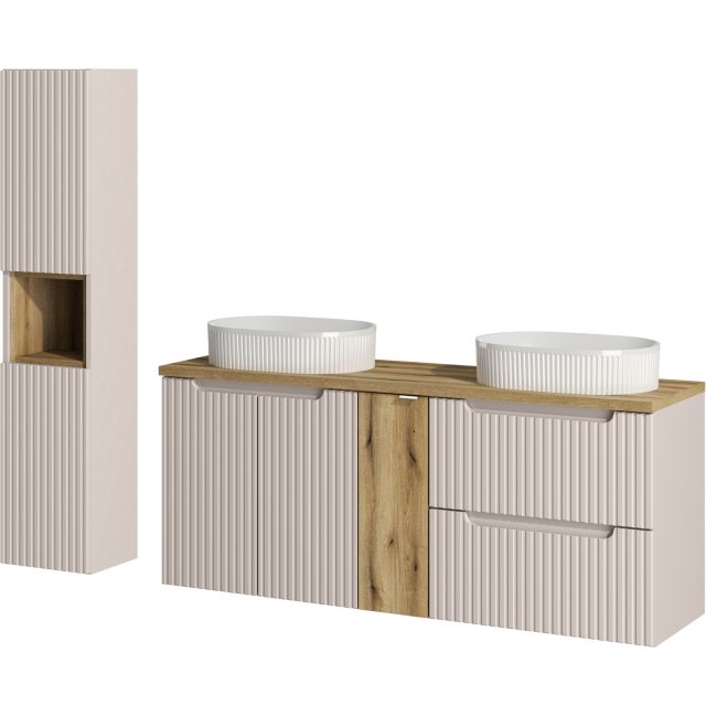 COMAD Zestaw mebli NOVA CASHMERE 3 szafki z blatem OAK 140 cm, 2 umyw