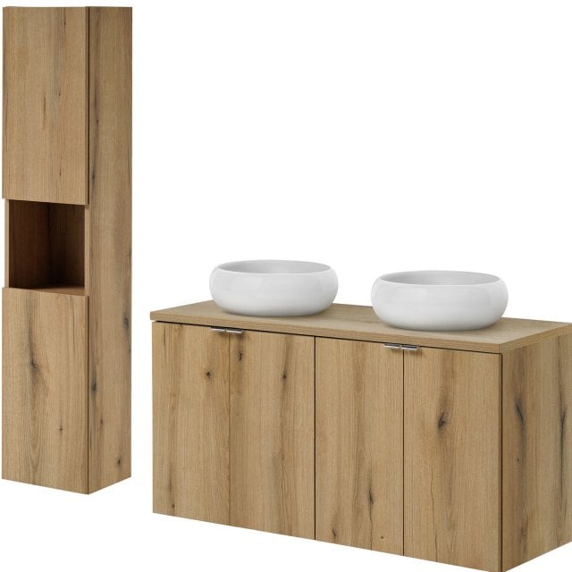 COMAD Zestaw mebli NOVA OAK 2 szafki 60 cm z blatem 120 cm, 2 umywalk