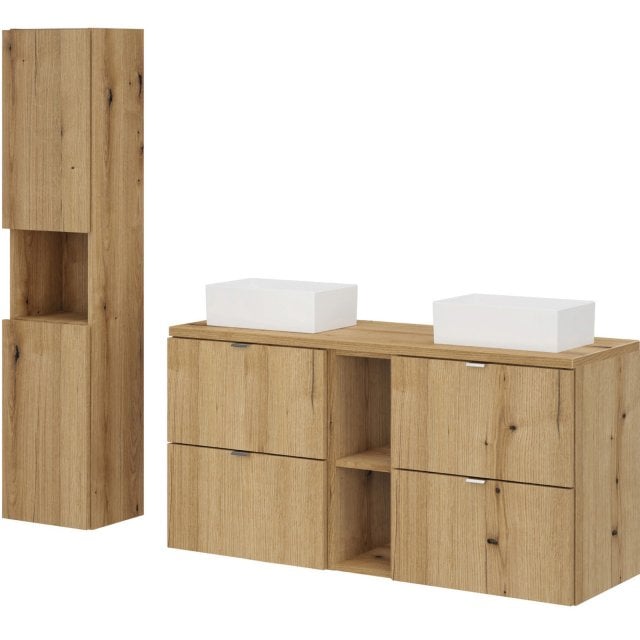 COMAD Zestaw mebli NOVA OAK 3 szafki z blatem 120 cm, 2 umywalki GAJA