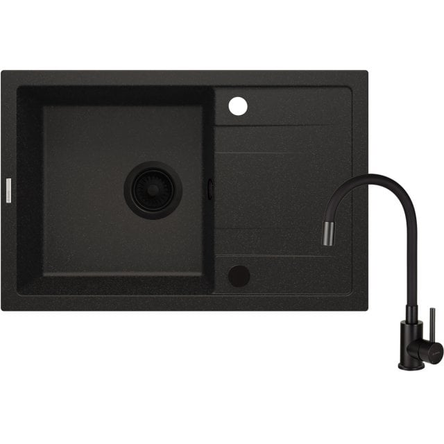 DEANTE Zlewozmywak granitowy CORIO 1-komorowy z ociekaczem z baterią