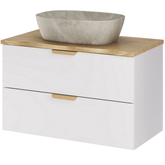 COMAD Zestaw mebli ASTER WHITE szafka z blatem NATURE CREMONA 80 cm,