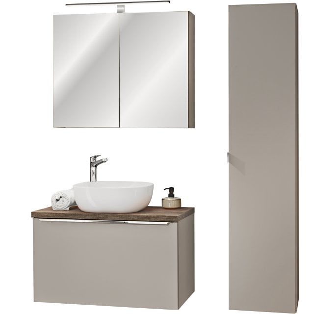 COMAD Zestaw mebli SANTA FE TAUPE 2 szafki, blat OAK 80 cm, umywalka