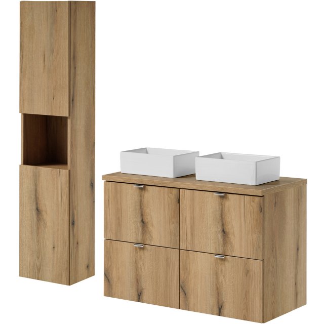 COMAD Zestaw mebli NOVA OAK 2 szafki 50 cm z blatem 100 cm, 2 umywalk