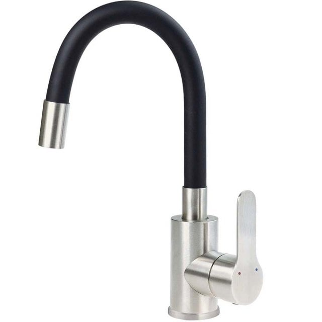 DEANTE Bateria umywalkowa stojąca LUPO z elastyczną wylewką stal szcz