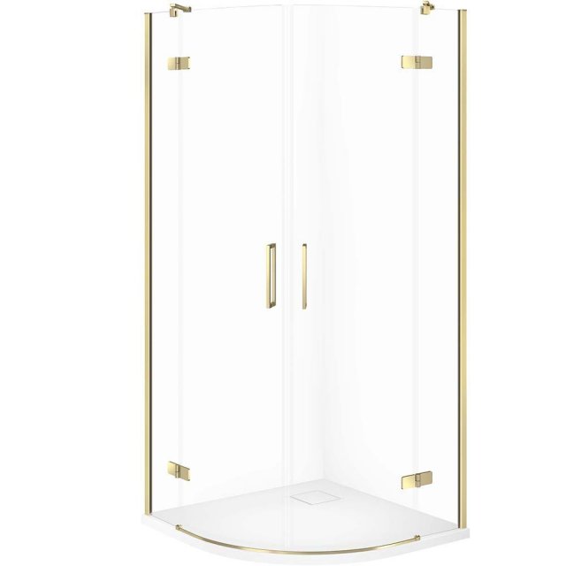 CERSANIT Zestaw kabina półokrągła JOTA 80x80 złota, brodzik TAKO SLIM