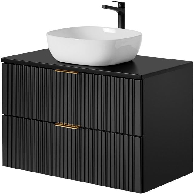 COMAD Zestaw mebli ADEL BLACK szafka z blatem 80 cm, umywalka SMILE
