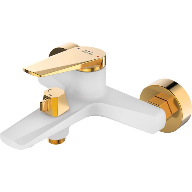 LAVEO Bateria wannowa ścienna RUBIO biała/złota BVR_610G