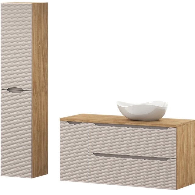 COMAD Zestaw mebli OCEAN BEIGE 2 szafki z blatem 120 cm, umywalka CLO