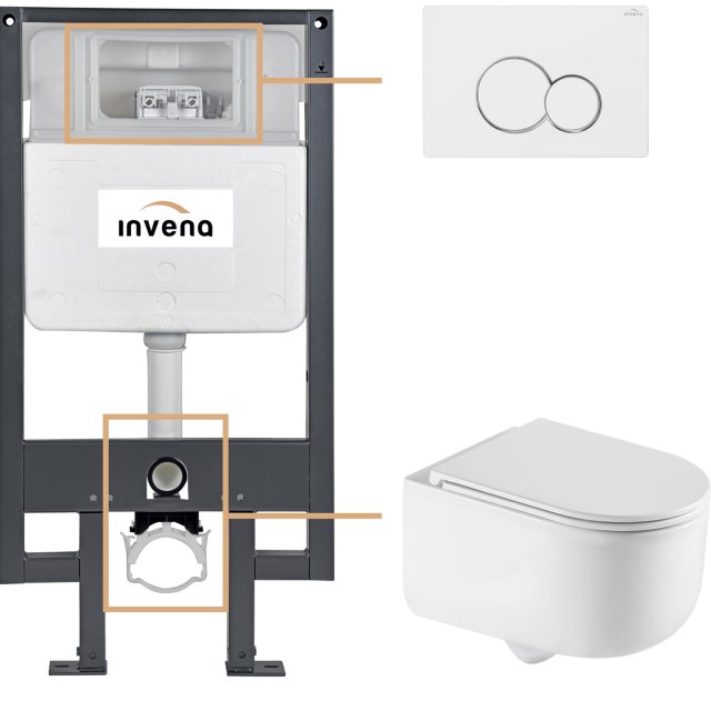 INVENA Zestaw podtynkowy 50 mechaniczny, miska KORFU, deska, przycisk