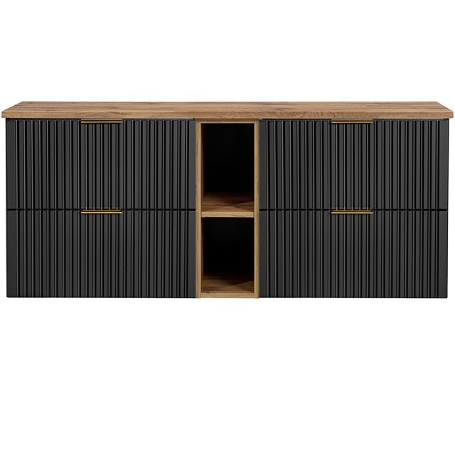 COMAD Zestaw mebli ADEL BLACK / XILO OAK 3 szafki z blatem WOTAN 140