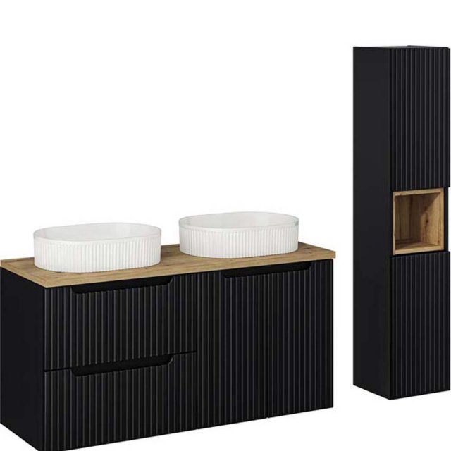 COMAD Zestaw mebli NOVA BLACK 2 szafki z blatem OAK 120 cm, 2 umywalk