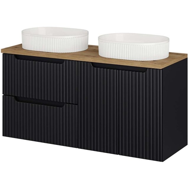 COMAD Zestaw mebli NOVA BLACK 2 szafki z blatem OAK 120 cm, 2 umywalk