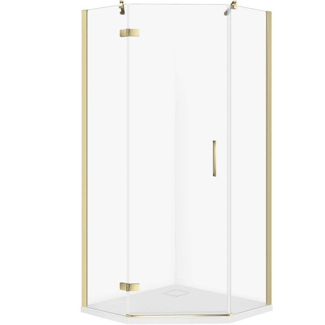 CERSANIT Zestaw kabina pięciokątna JOTA lewa 80x80 złota, brodzik TAK