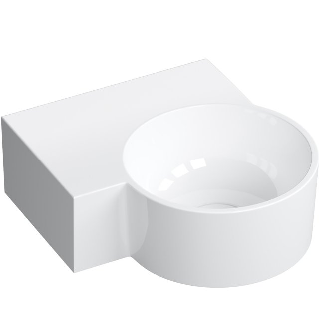 OMNIRES Umywalka nablatowa OVO M+ wisząca-lewa 33x34 cm biały połysk