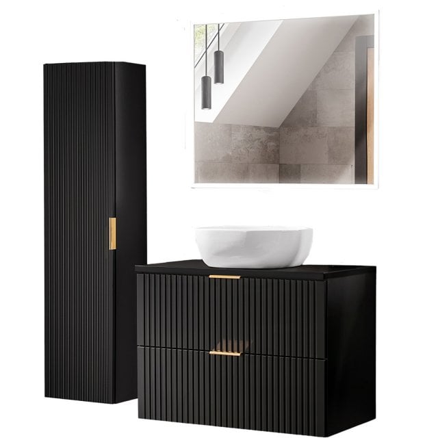 COMAD Zestaw mebli ADEL BLACK szafka z blatem 80 cm, umywalka SMILE,