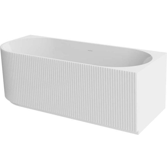 BESCO Wanna narożna DENAYA 150 prawa biała z syfonem klik-klak złotym