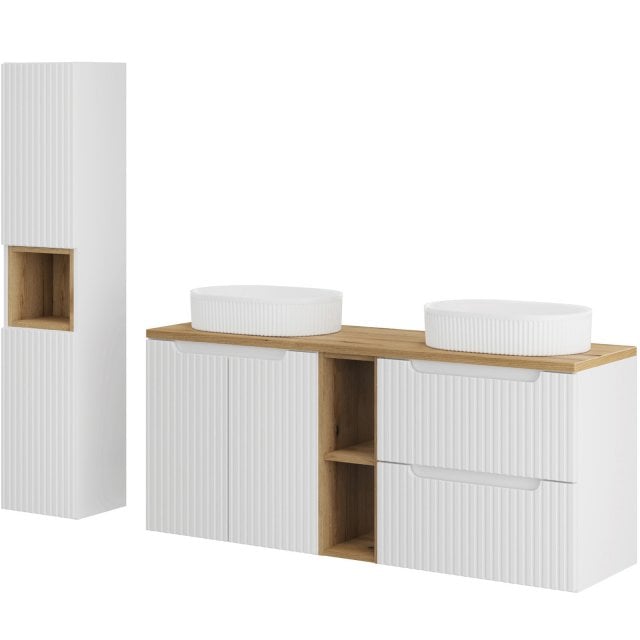 COMAD Zestaw mebli NOVA WHITE 3 szafki z blatem 140 cm, 2 umywalki BE