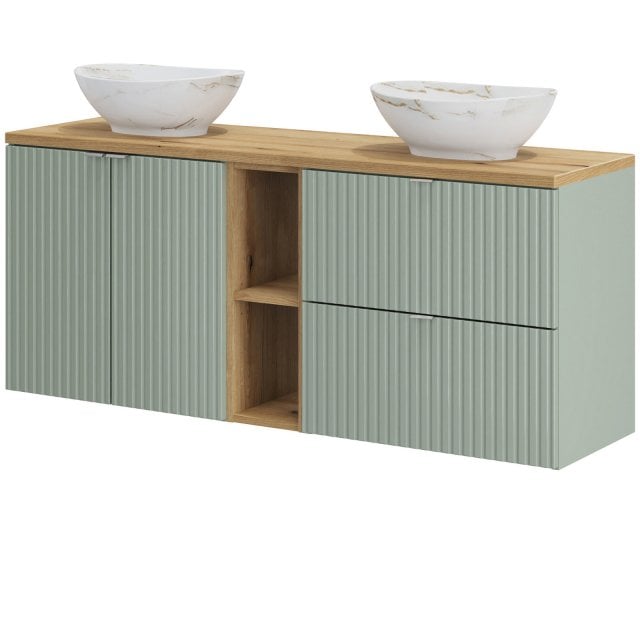 COMAD Zestaw mebli LINE REED GREEN 3 szafki, blat OAK 140 cm, 2 umywa