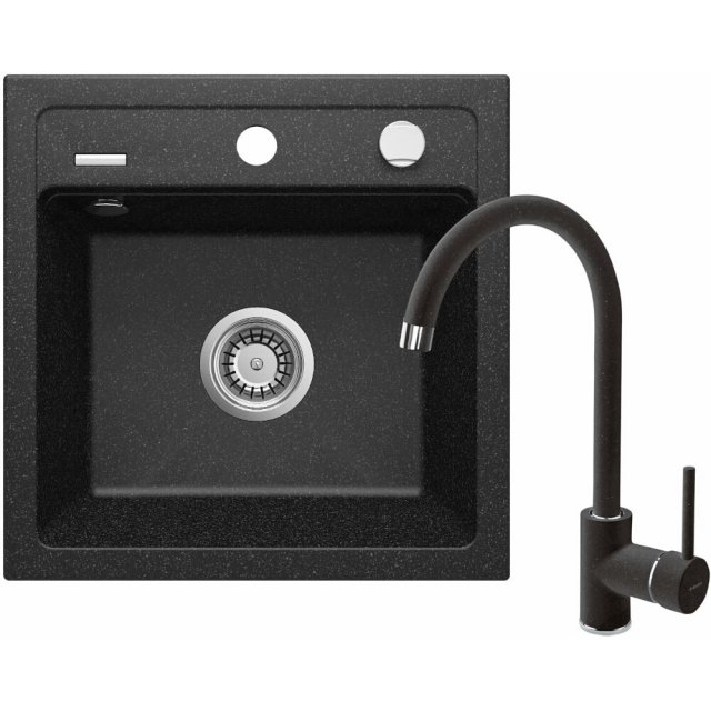 DEANTE Zestaw: zlewozmywak granitowy ZORBA grafit 1-komorowy z bateri