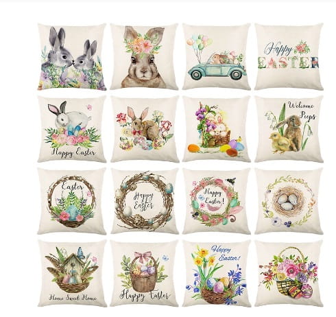 Wielkanocne lniane poszewki na poduszki 45x45 cm