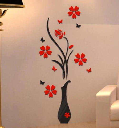 Ozdobna naklejka na ścianę wazon z kwiatami drzewko
