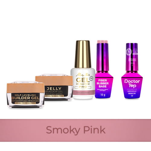 Molly Nails PRO MATCH SYSTEM 4+1 Smoky Pink 3 żele budujące + baza + Doctor Top 10g