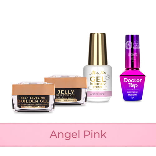 Molly Nails PRO MATCH SYSTEM 3+1 Angel Pink: 3 żele budujące + Doctor Top 10g