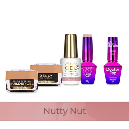 Molly Nails PRO MATCH SYSTEM 4+1 Nutty Nut 3 żele budujące + baza + Doctor Top 10g