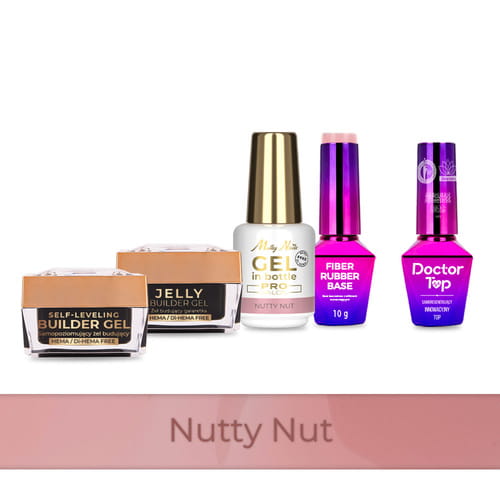 Molly Nails PRO MATCH SYSTEM 4+1 Nutty Nut 3 żele budujące + baza + Doctor Top 10g