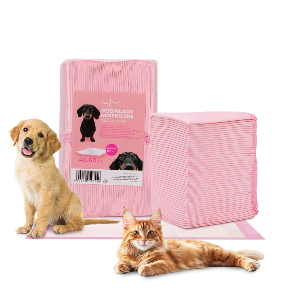 Podkłady mata maty chłonne dla psa nauka sikania higiena czystość AlleMed 100 szt. 40x60 cm różowe