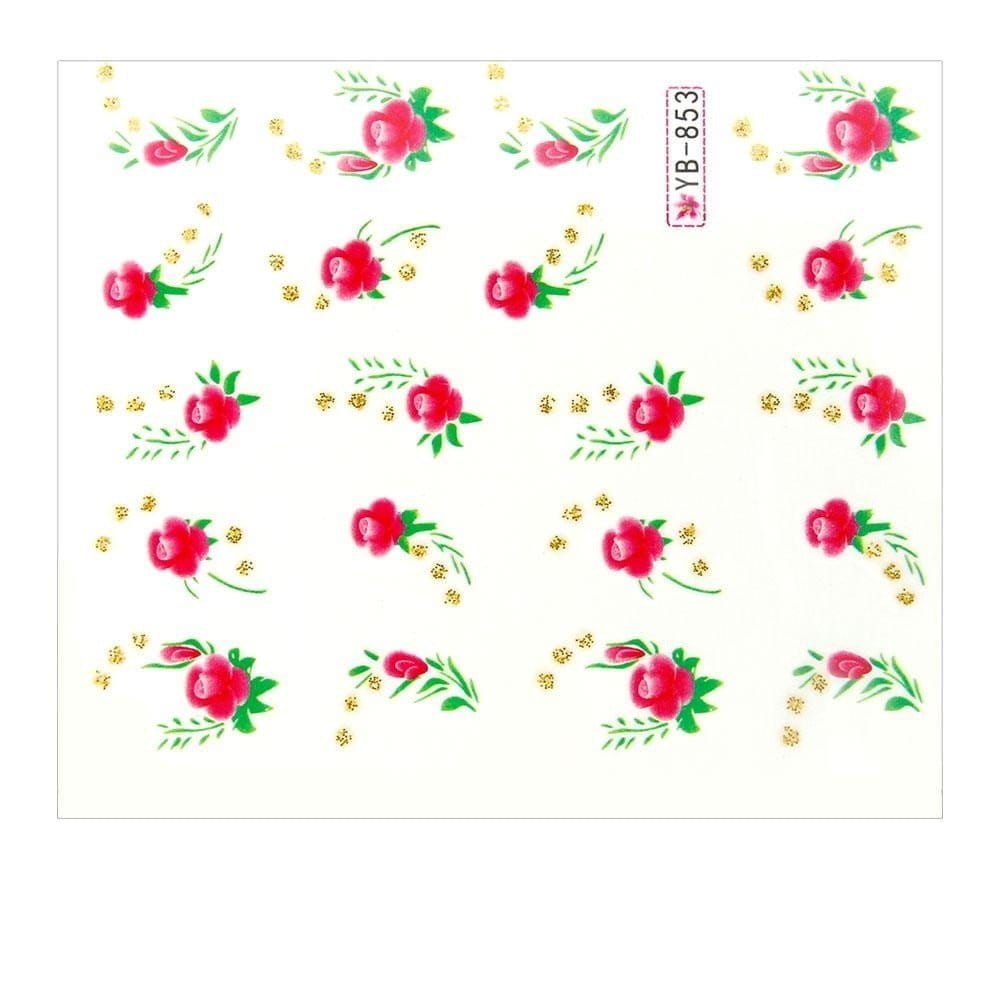 Naklejki wodne do paznokci arkusz 6,5 x 5,5 cm na 10 palców yb Nr 853