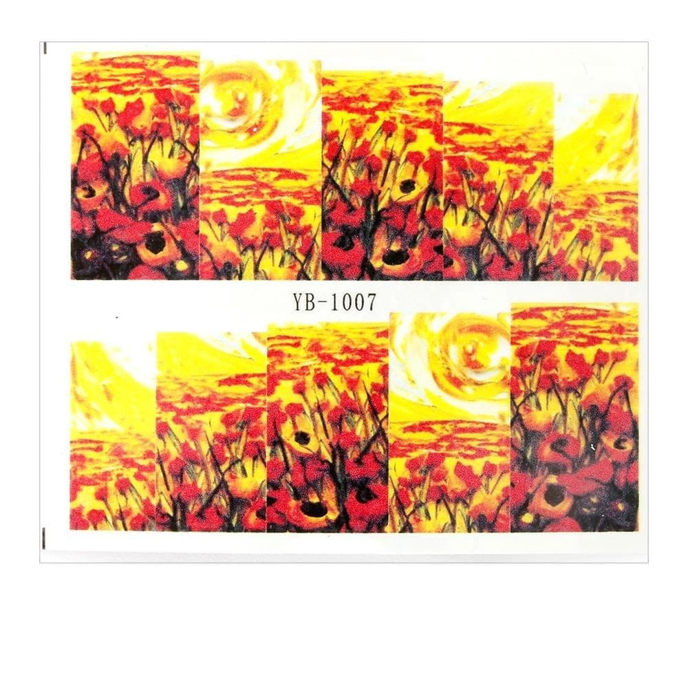Naklejki wodne do paznokci arkusz 6,5 x 5,5 cm na 10 palców yb Nr 1007