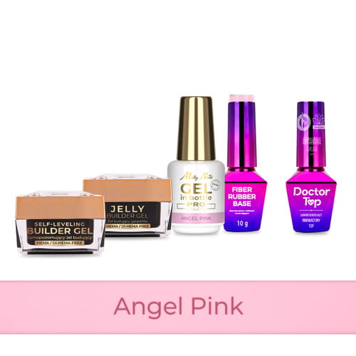 Molly Nails PRO MATCH SYSTEM 4+1 Angel Pink 3 żele budujące + baza + Doctor Top 10g