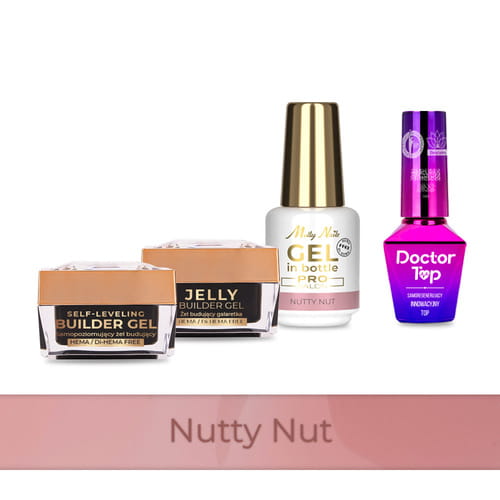 Molly Nails PRO MATCH SYSTEM 3+1 Nutty Nut: 3 żele budujące + Doctor Top 10g