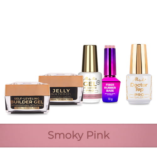 Molly Nails PRO MATCH SYSTEM 4+1 Smoky Pink 3 żele budujące + baza + Doctor Top 15g