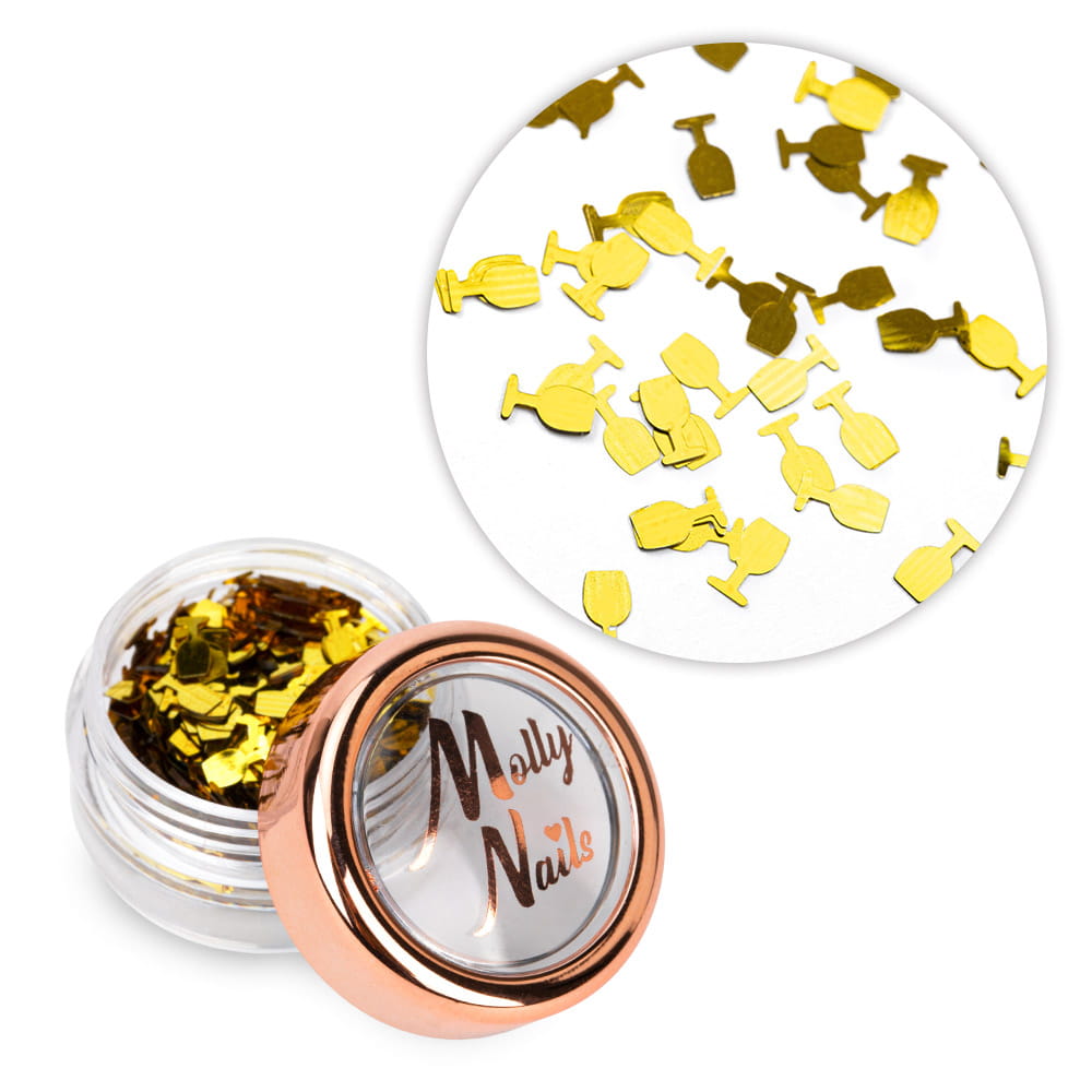 Ozdoba do paznokci kieliszki złote holo Molly Nails 2g