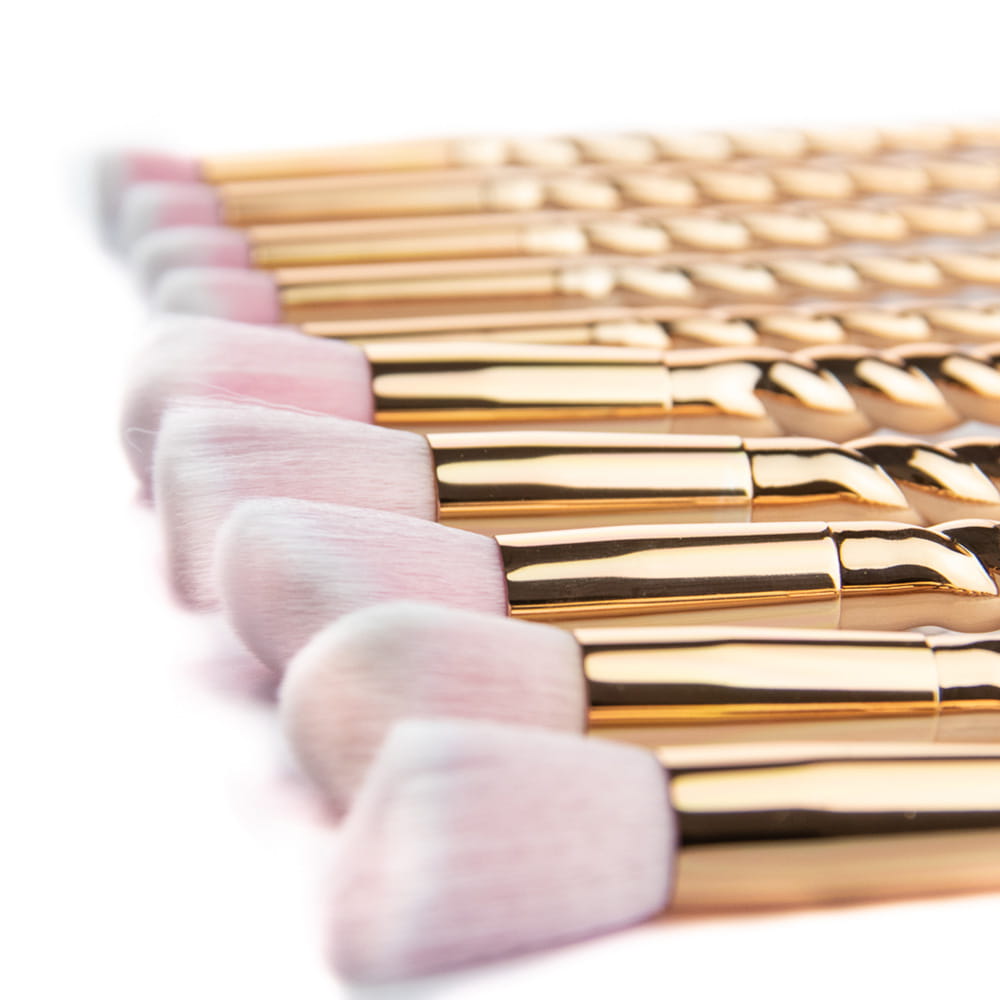 Profesjonalne złote pędzle do makijażu wyjątkowy zestaw 10 sztuk