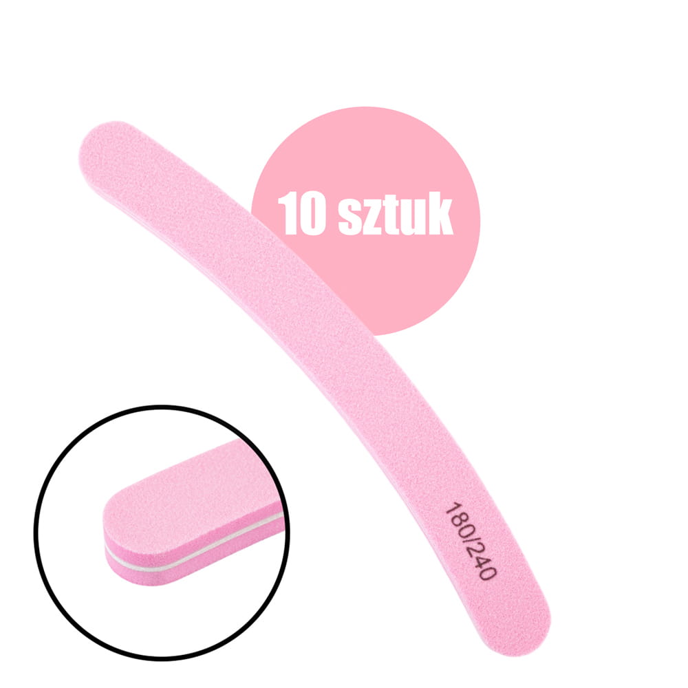 Pilnik polerka do paznokci banan gradacja 180/240 jasno różowy 10 szt