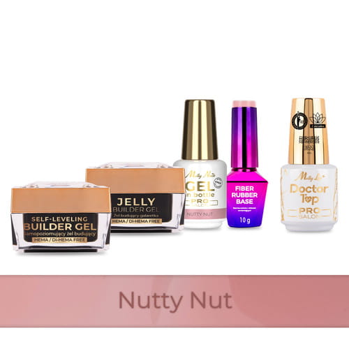 Molly Nails PRO MATCH SYSTEM 4+1 Nutty Nut 3 żele budujące + baza + Doctor Top 15g