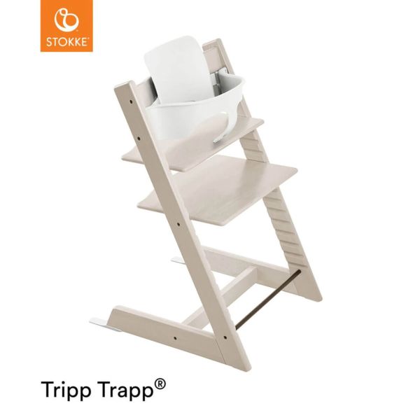Stokke Tripp Trapp + zestaw Baby Set + tacka - rosnące krzesełko do karmienia z akcesoriami-Whitewash-White