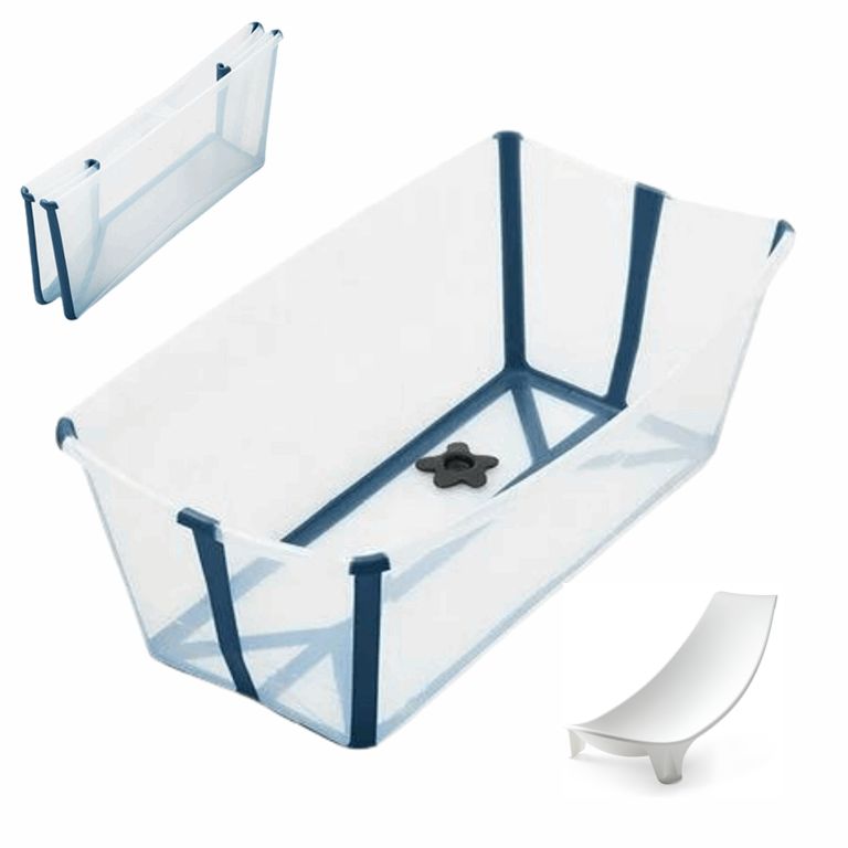 Stokke Flexi Bath Bundle - składana wanienka kąpielowa z wkładką dla noworodka-Transparent Blue