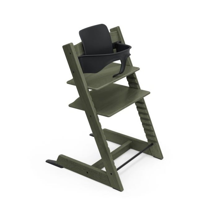 Stokke Tripp Trapp + zestaw Baby Set + tacka - rosnące krzesełko do karmienia z akcesoriami-Marble Green Limited Edition-White