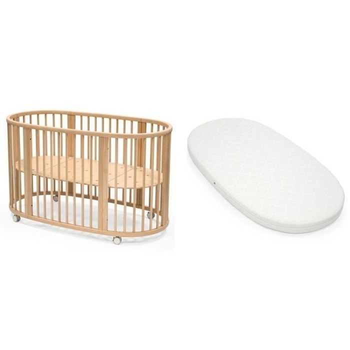 Stokke Sleepi Bed + Mattress + Fitted Sheet - łóżeczko z materacem i prześcieradłem-Natural-White